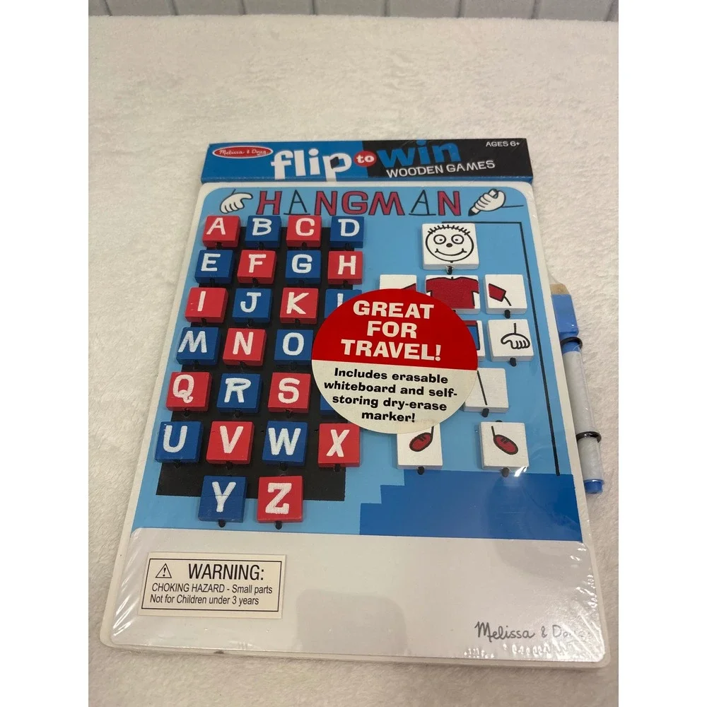 Melissa & Doug Flip to Win Wooden Hangman Travel Game with Dry Erase Marker
